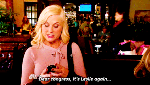 Source: Giphy. Description: A Gif of Leslie Knope texting while saying, 