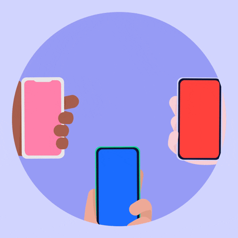 three hands holding phones with different social media icons