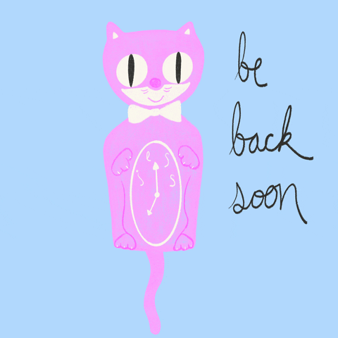 Cat clock moving eyes and tail side to side with the words be back soon