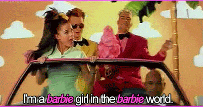 GIF of the AQUA band singing Barbie.