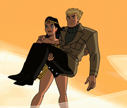 Wonder Woman carrying Steve Trevor.