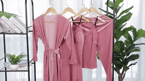 Velvet 4 Pieces Robe & Pajamas Set ¦ Long Velvet Robe Gift Set