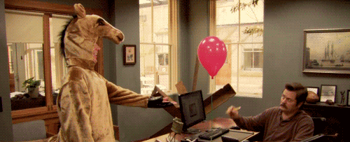 angry parks and recreation balloon upset ron swanson