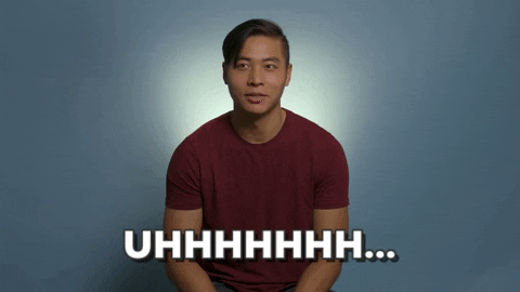 A Gif of a man saying "uuuuuuuhhh..." as if answering contrary to a question.
