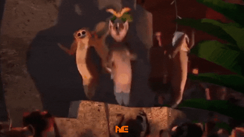 A scene from the "I like to move it" song from the movie -Madagascar