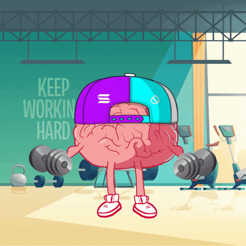 animação de um cérebro treinando bíceps com dois halteres
