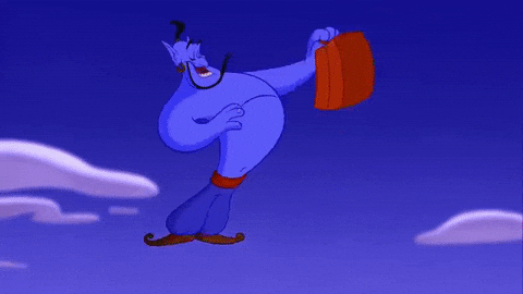 Genie, from Disney's Alladin, packing a suitcase.