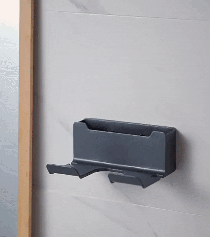 Wall-mounted hair dryer bracket with storage shelf and fan hanger