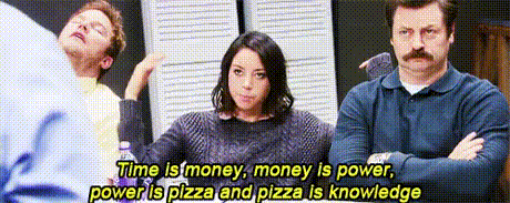 april ludgate time is money money is pizza gif
