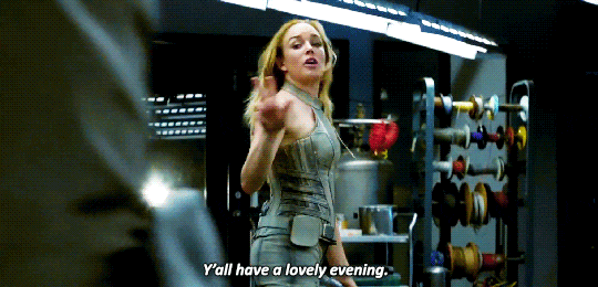 Sara Lance strutting away - 'Y'all have a lovely evening.'