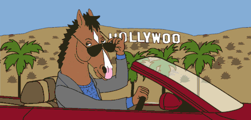 bojack horseman drives past the hollywood sign