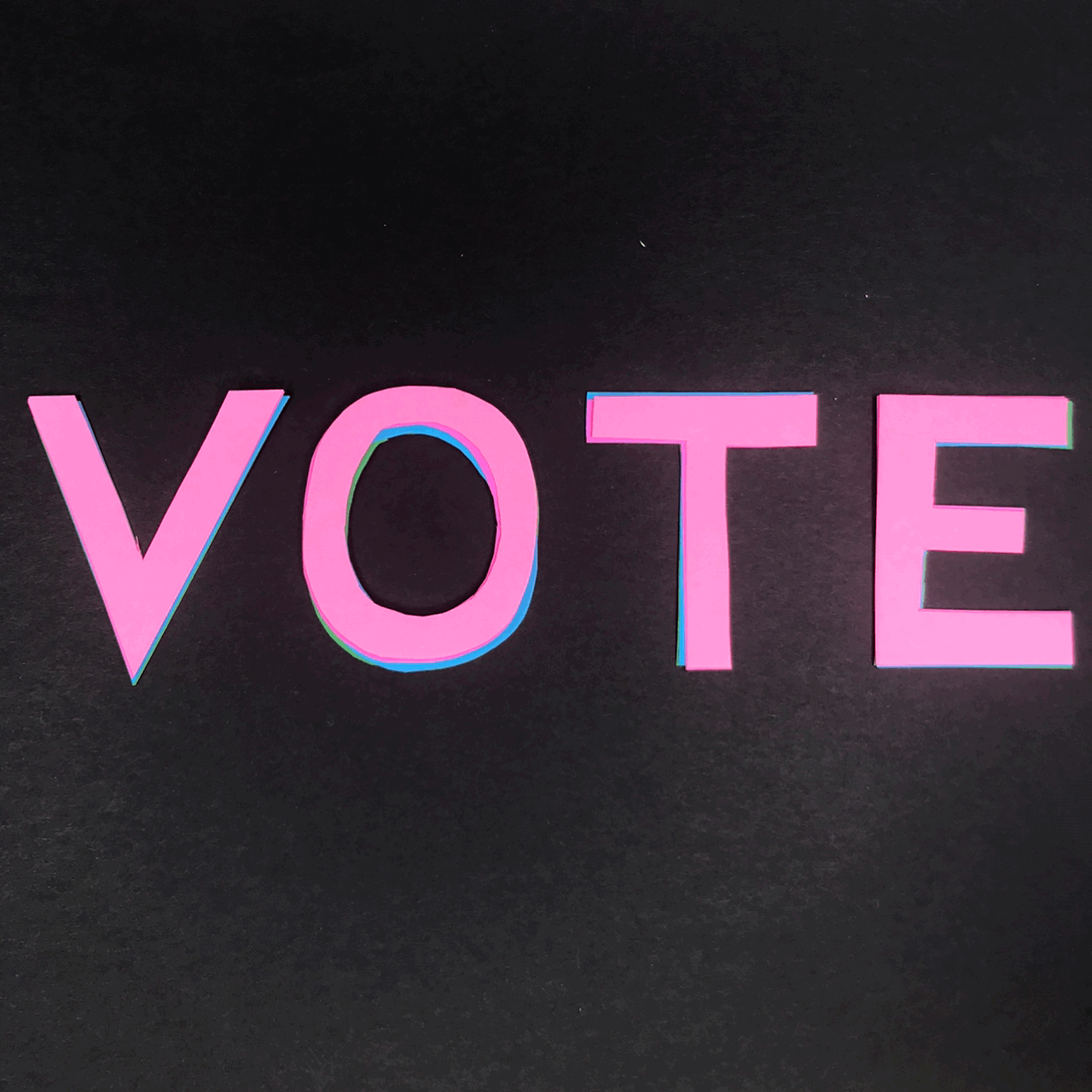 Pink letters spelling the word VOTE in all capital letters against a white background. The Word VOTE is wiggling in a GIF/graphic format.