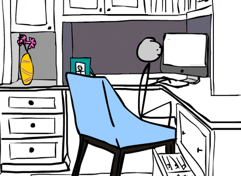 GIF of stick figure typing and then putting head on desk
