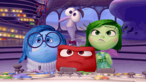 four characters from the movie Inside Out gasping