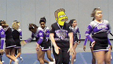Cheerleading club with dancing yellow man leading
