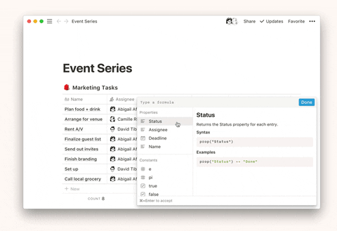 Ejemplo dateBetween() Notion