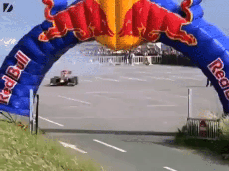 Guy jump over F1 race car in fail gifs