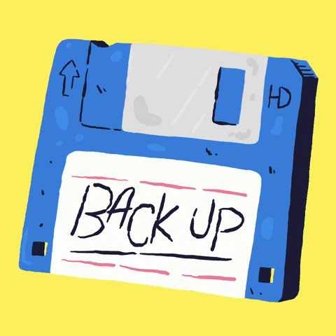 a floppy disk with the label "back up"