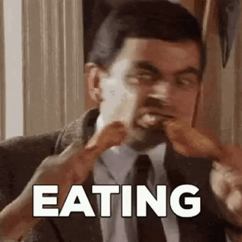 Mr.Bean eating, napping and exercising gif