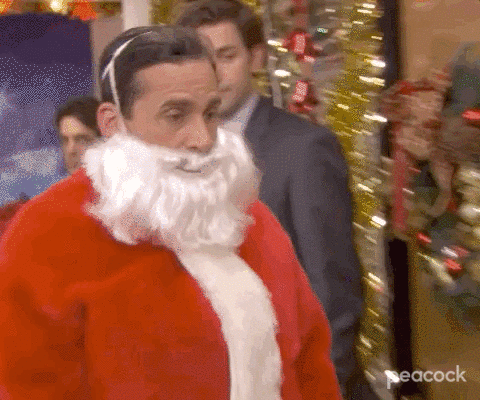 HTML Bag header's GIF Michael Scott (from The Office) giving up from being a santa and throwing his hat into the bucket of drink