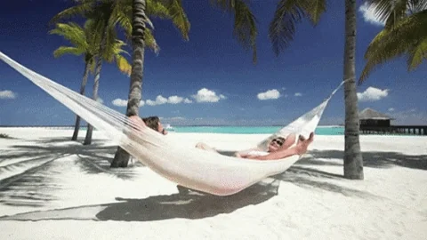 Hammock between palm trees on a beach GIF