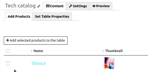 add products to table