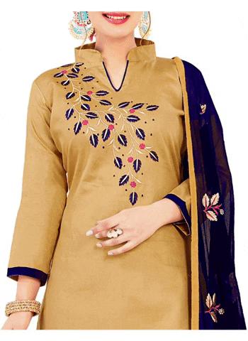 Generic Women's Glaze Cotton Unstitched Salwar-Suit Material With Dupatta (Beige, 2 Mtr)