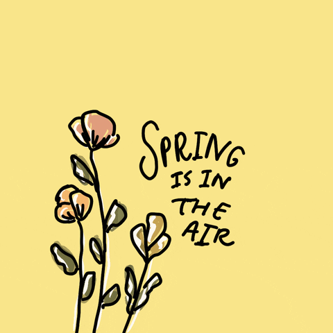 A hand-drawn group of flowers with the caption "Spring is in the air"