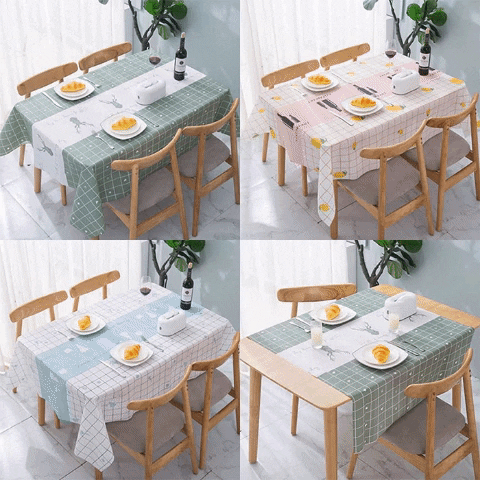PVC Waterproof Kitchen Dining Table Mat with Checks Pattern & Middle Design (137*152)