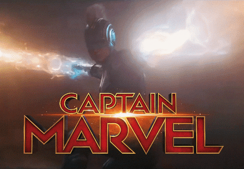 Carol Danvers as Captain Marvel doing her superhero entrance