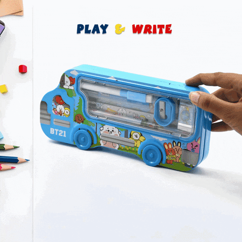 4562  Bus Shape Compass Box for Boys, Kids School Accessories |  Pencil Box  with Wheels for Girls and Kids, String Operated Case Students School Supplies - Stationery Set Organizer Birthday Return Gift for Kids