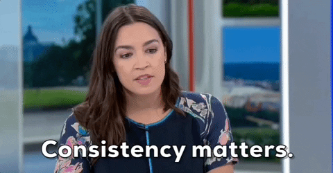 A GIF of a woman saying consistency matters.