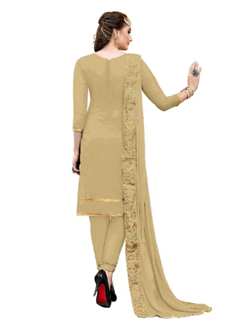 Generic Women's Chanderi Cotton Unstitched Salwar-Suit Material With Dupatta (Beige, 2.20 Mtr)
