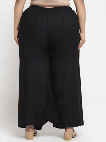 Women's Plus Size Flared Fit Viscose Rayon Palazzo Trousers (Black)
