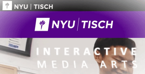 screenshot of the NYU TISCH IMA homepage with purple caption