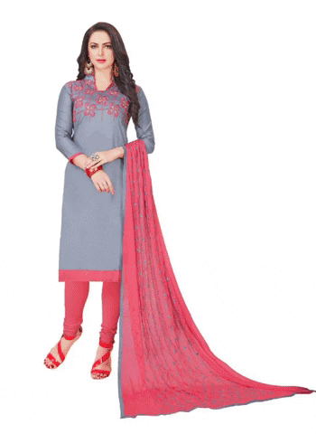 Generic Women's Glaze Cotton Unstitched Salwar-Suit Material With Dupatta (Grey, 2 Mtr)