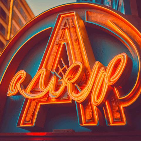 Ai generated image -A large letter A in a neon sign with black type typing across