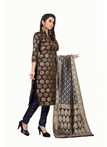 Generic Women's Jacquard Silk Unstitched Salwar-Suit Material With Dupatta (Black,2-2.5Mtrs)