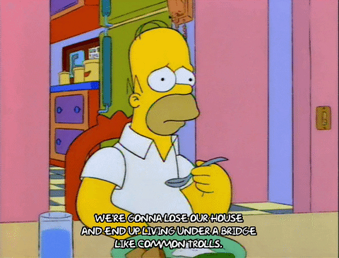Homer Simpson on losing the house and living under bridge like common troll