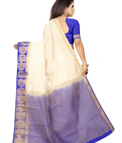 Women's Kanjivaram Silk Saree With Unstitched Blouse Piece (White, 5-6 Mtrs)