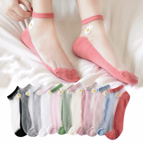 Transparent Daisy Flower Design Women Socks (Pack of 3 Pcs)