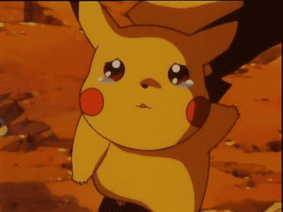 Pikachu looks up into the camera, teary-eyed, and waves goodbye