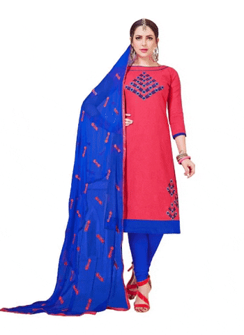 Generic Women's Slub Cotton Unstitched Salwar-Suit Material With Dupatta (Pink, 2 Mtr)