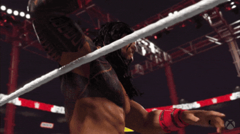 WWE 2K25: Solo Sikoa và The Usos ăn mừng chiến thắng trên võ đài.