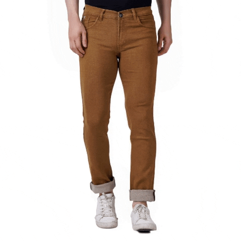 Men's Regular Fit Denim Mid Rise Jeans (Khaki)-PID42916