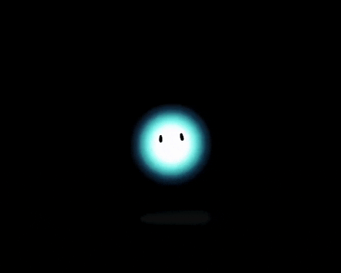 bouncing light blue ball with eyes on a black background design animation