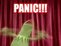 GIF do fantoche de Kermit Muppet desesperado, em pânico.