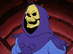 Skeletor throwing his arms in the air and yelling.