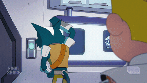 GIF: Gary and Avocato from Final Space looking at each other