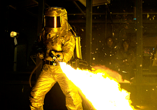 A person using a flame thrower